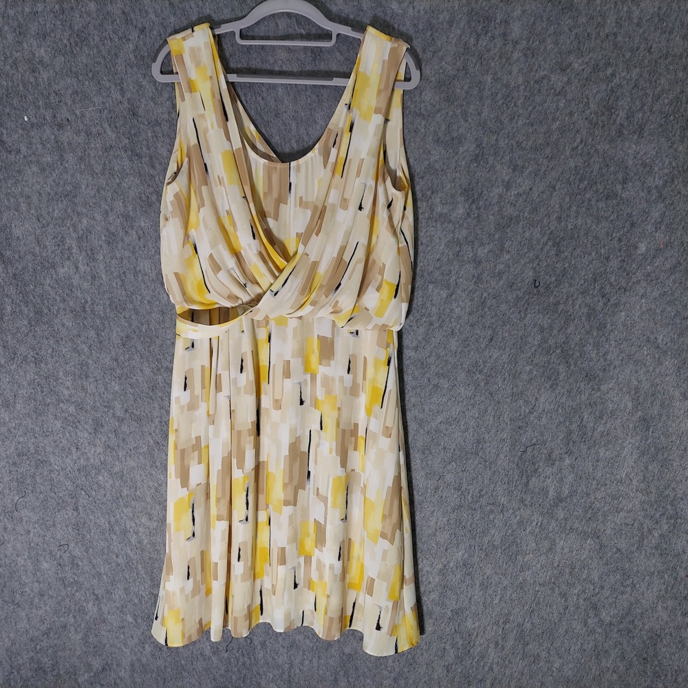 White House Black Market Dress 6 Yellow Abstract Modern Sleeveless Drape Chiffon
